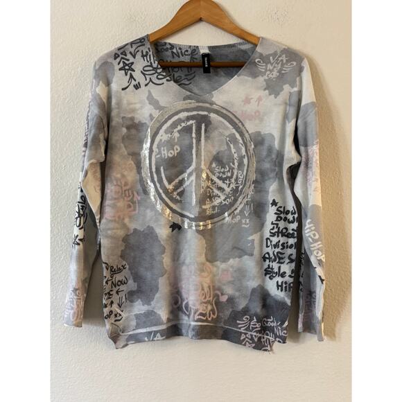 Venti6 Peace Sign Hip Hop Graphic Sweater - Picture 2 of 7